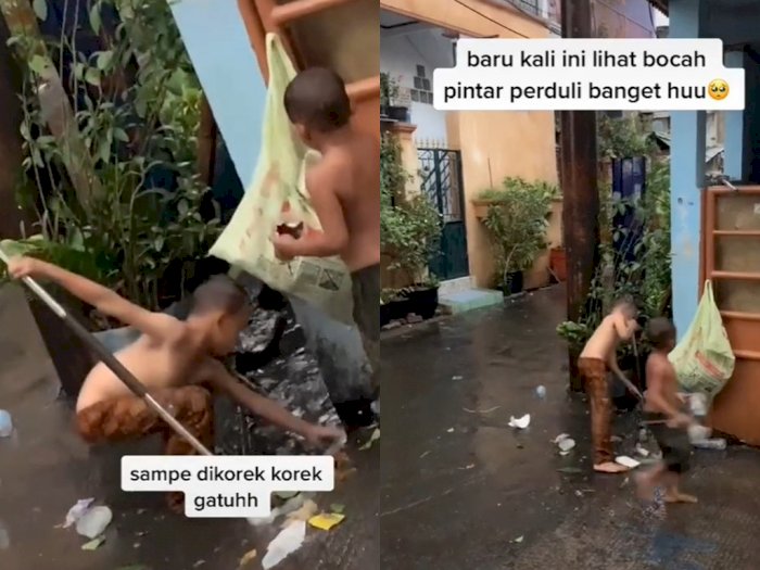 Viral Bocah Main Hujan Sambil Bersihkan Sampah di Selokan, Netizen Berebut Mau Jajanin
