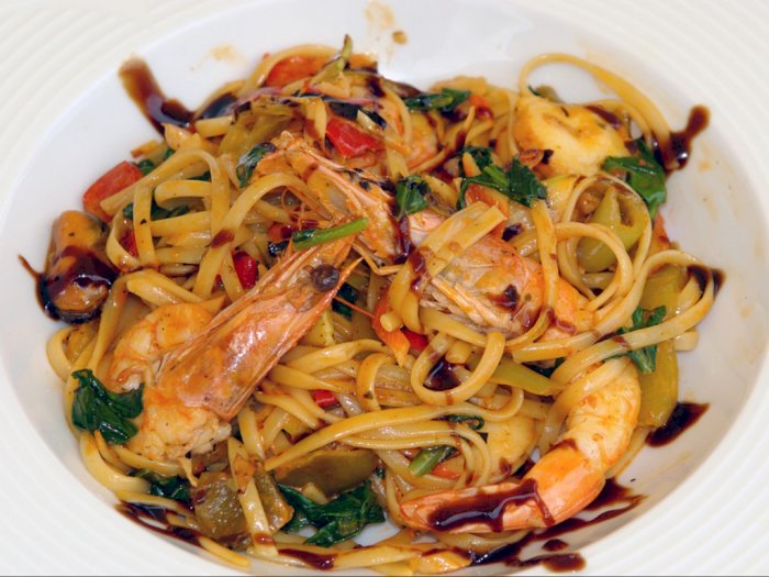 Resep Spaghetti Udang Jamur Saus Tiram