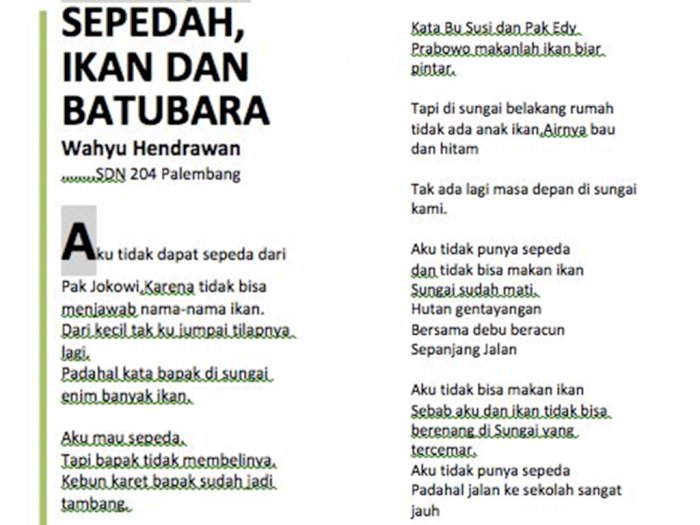 Bait Puisi Siswa SD 'Sepedah, Ikan, dan Batubara' Ini Sindir Kepemimpinan Presiden Jokowi
