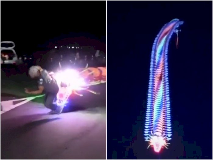 Layang-layang Berbentuk Naga ini Diterbangkan Malam Hari & Bercahaya, Netizen: Keren Parah