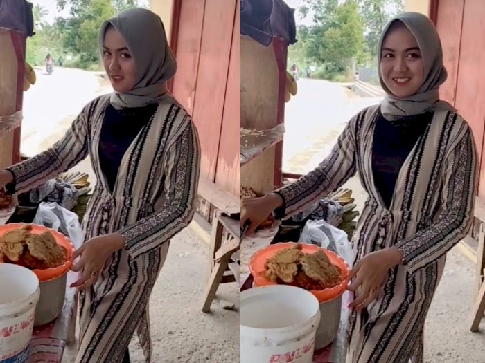  Viral  Cewek Bergigi Gingsul Bantu Jajakan Gorengan  