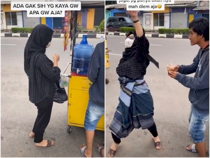 Viral Cewek Berhijab Beli Es Sambil Goyang Pinggul, Netizen Salfok Ekspresi Abang Penjual