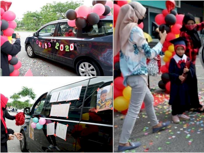Momen Menggemaskan saat Anak TK Wisuda Drive Thru, Mobil Dipenuhi Balon