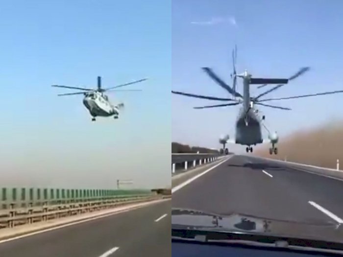 Viral Video Helikopter Militer Tiongkok Manuver di Atas Jalan Raya, Hampir Tindih Mobil