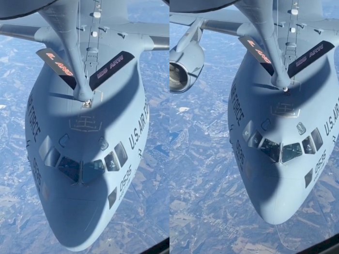 Video Detik-detik Pesawat Mengisi Bahan Bakar Saat Berada di Atas Udara