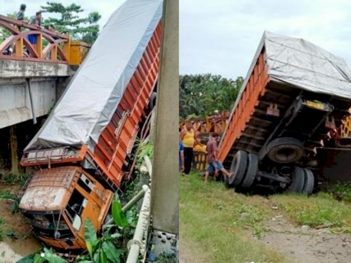 Akibat Mesin Mati Mendadak dan Rem Blong, Truk Tronton di Labura Nyungsep ke Jurang