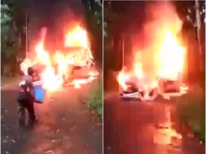 Video Mobil XTrail Terbakar saat Pengemudinya Mau Lihat Ternak Kambing, Yang Nolong Cuma 1