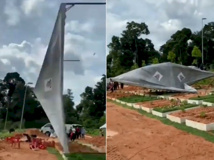 Beredar Video Angin Memporak-porandakan Tenda di Pemakaman, Netizen: Ini Azab Apa?