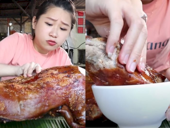 Krenyes! Tonton Aksi Mukbang YouTuber Medan Makan Babi Guling Pakai Sambal Andaliman