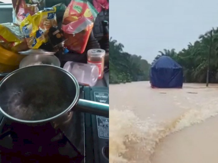 Viral Video Pengemudi Truk Terjebak Banjir di Tengah Hutan Sawit