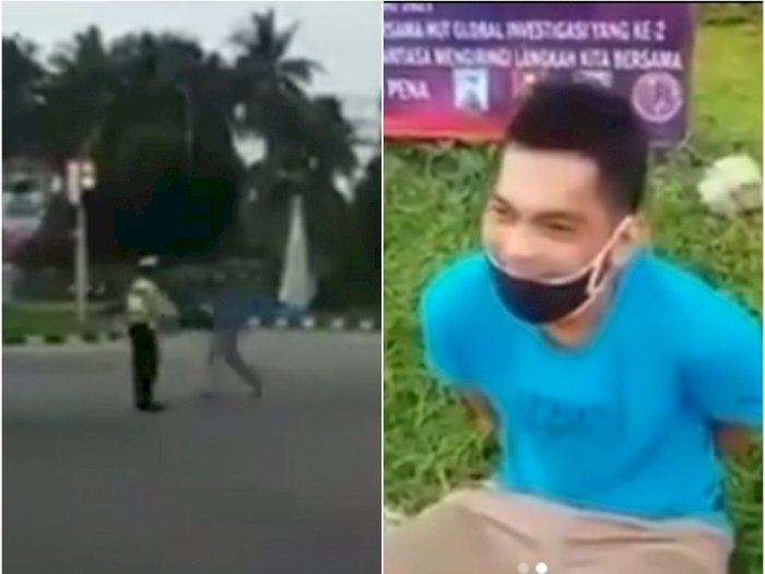 Detik-detik Pria Berani Pukul Polisi yang Sedang Atur Lalu Lintas, Ngaku Habis Minum Arak