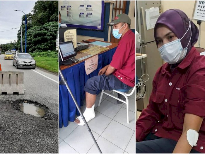 Duh! Gegara Jalan Berlubang, Pasutri Malaysia Ini Terlempar dari Motor, Nyaris Tewas