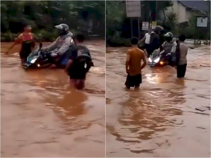 Viral Video Pemotor yang Nekat Terobos Arus Banjir, Netizen: Tangguh Juga 