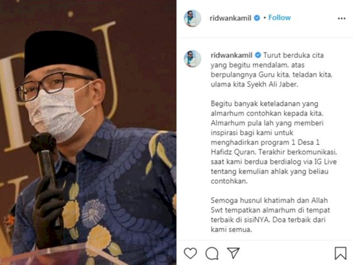 Syekh Ali Jaber Wafat, Ridwan Kamil: Keteladanannya Akan Kami Jadikan Pegangan Hidup