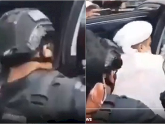 Video Rizieq Shihab Diduga Ditendang Polisi Brimob saat Masuk Mobil, Tangannya Diborgol