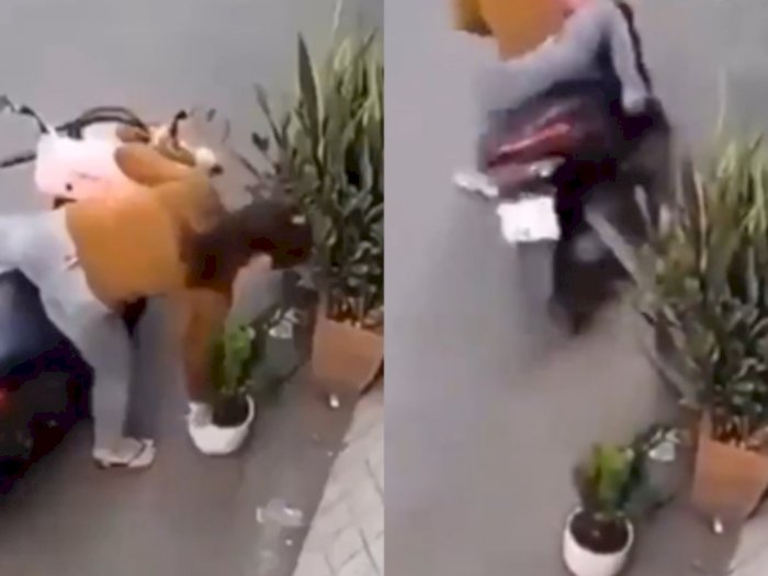 Video Perempuan Gagal Mencuri Bunga, Malah Jatuh Tersungkur dari Motor karena Ulah Sendiri
