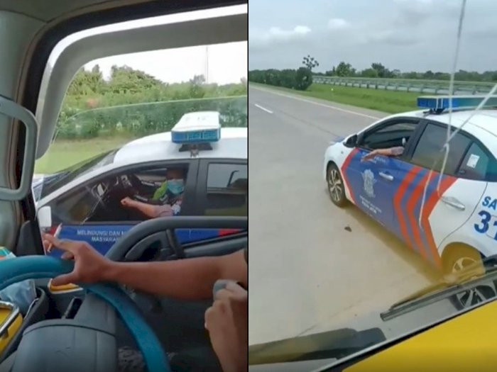 Viral Aksi Kejar-kejaran Sopir Truk dengan Mobil Patroli Polisi, Tuai Kritik Netizen