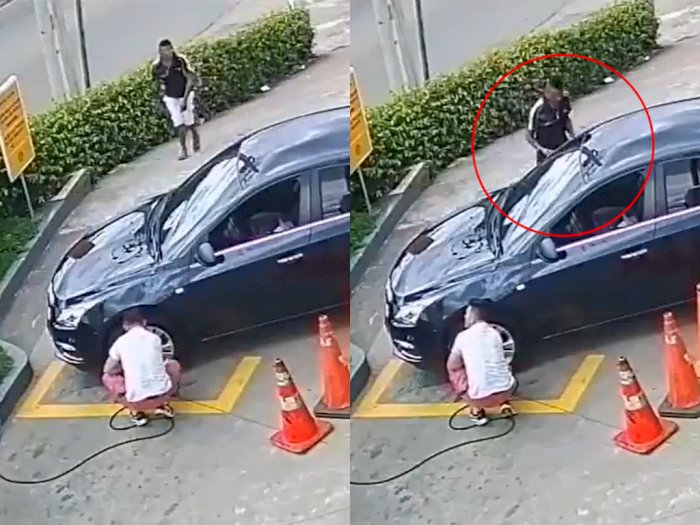 Video Pencuri Lakukan Aksinya saat Pengemudi Mobil Sedang Mengisi Angin Ban, Hati-hati!