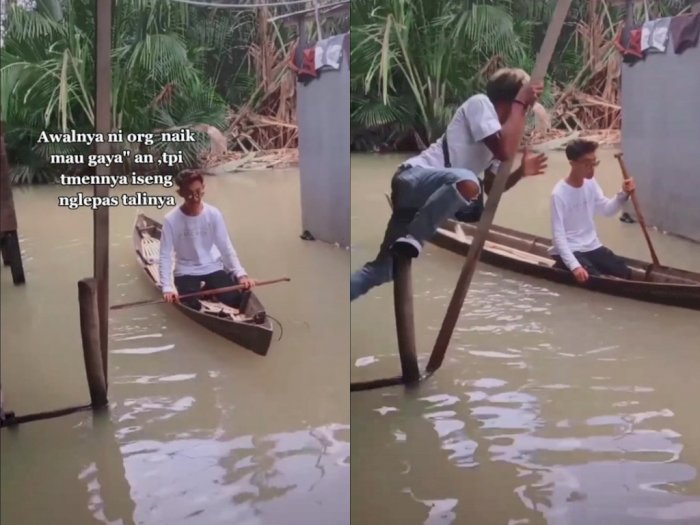 Niat Bantuin Teman, Pria Ini Malah Ikut Nyebur ke Genangan Banjir, HP Jadi Korban