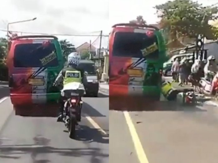 Video Supir Angkutan Umum Senggol Polisi Lalu Lintas hingga Jatuh Tersungkur ke Aspal