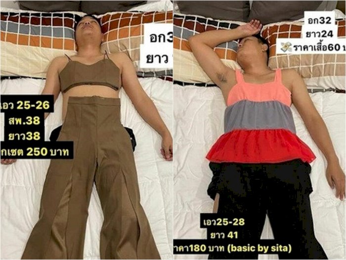 Unik! Wanita Ini Jadikan Suami Yang Sedang Tidur sebagai 'Model' Jual Pakaian