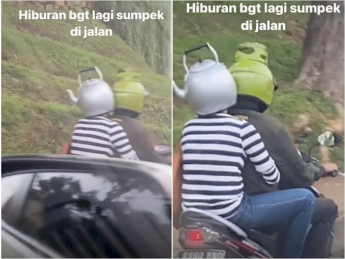 Kocak! Viral Helm Pemotor yang Unik, Bentuk Tabung Gas dan Teko Air