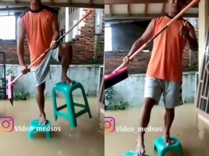 Unik, Pria Ini Sulap Kursi Plastik Jadi Sandal Anti Banjir, Netizen Salut