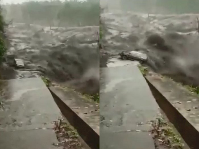 Mengerikan, Video Detik-detik Kendaraan Roda 4 Tergulung Arus Banjir Lahar Dingin Semeru