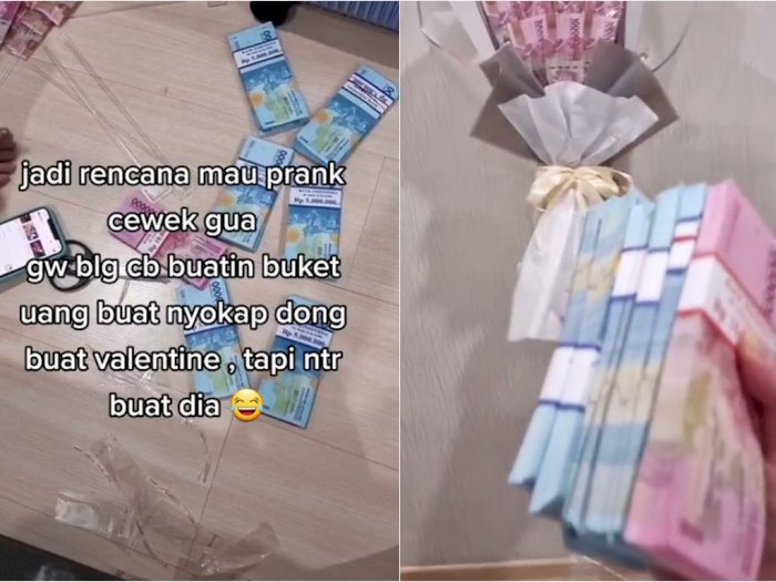 Crazy Rich Ngeprank Pacar Saat Valentine, Beri Buket Uang Rp40 Juta, Kaget Sampai Pingsan