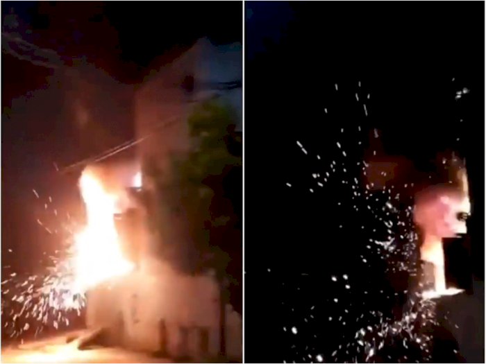 Ngeri! Video Detik-detik Saat Gardu Listrik Di depan Rumah Terbakar