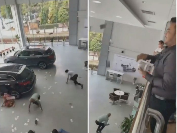 Viral Aksi Pria Bos Dealer Mobil Bagi-bagi Uang , Netizen: Yang Tidak Masuk Pasti Menyesal