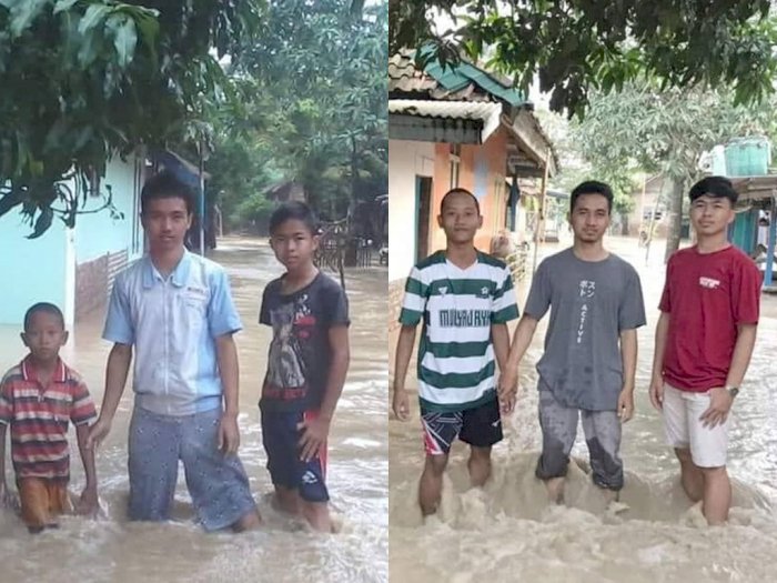 Foto Tiga Pemuda di Tengah Banjir dari 2014 Hingga 2021, Netizen: Banjirnya Glow Up