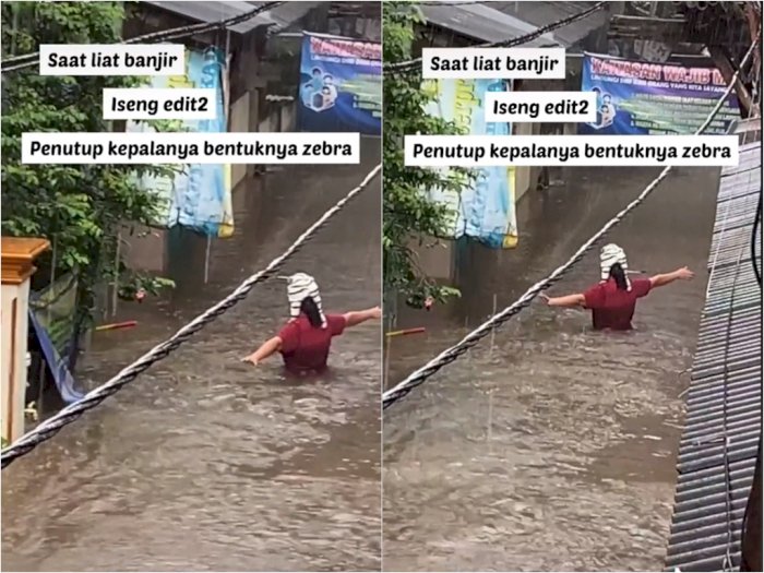 Video Momen Ibu-ibu Tampak Bahagia Saat Melewati Arus Banjir, Netizen: Hati-hati Bu
