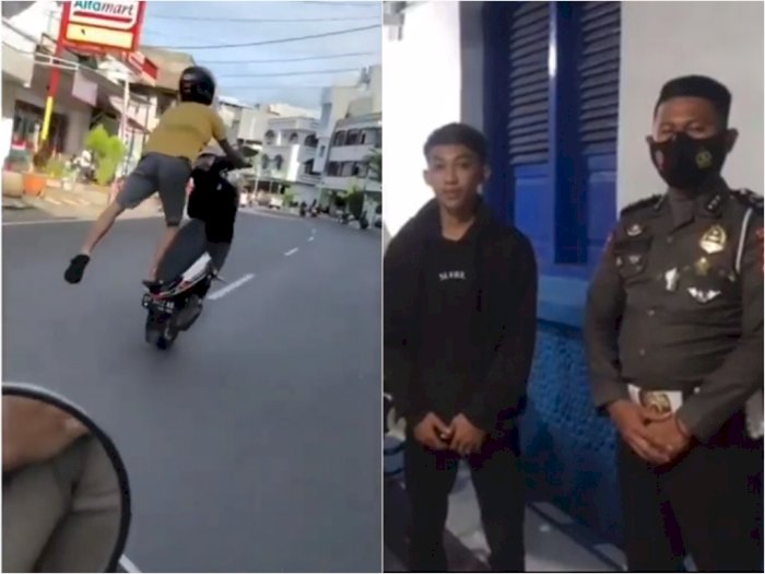  Viral Pemuda Sok Jago Standing Motor di Jalan, Berujung Minta Maaf di Kantor Polisi
