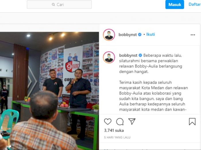 Posting Foto tak Bermasker di Instagram, Bobby Nst ucap Terima Kasih pada Masyarakat Medan