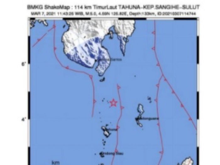 Gempa M 5,0 Guncang Sulawesi Utara