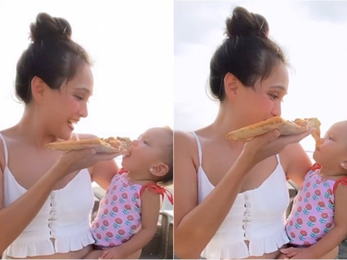 Unggah Video Suapkan Pizza ke Anak, Perut Shandy Aulia Bikin Netizen Salfok