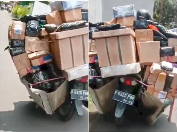 Salut, Kurir Bawa Paket Sampai Kelewat Batas Naik Motor, Netizen: Moga Rezeki Lancar Pak