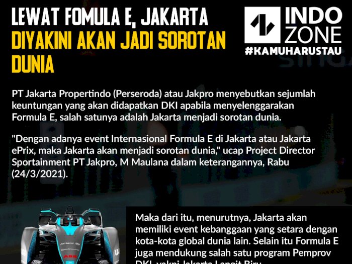 Lewat Fomula E, Jakarta Diyakini akan Jadi Sorotan Dunia