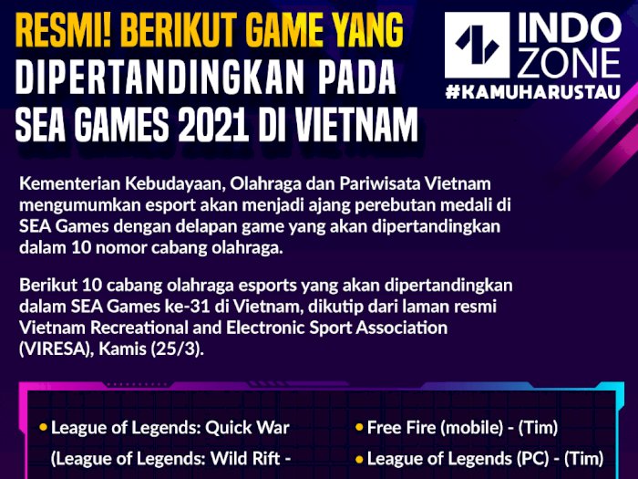 Resmi! Game Yang Akan Dipertandingkan pada SEA Games 2021 di Vietnam