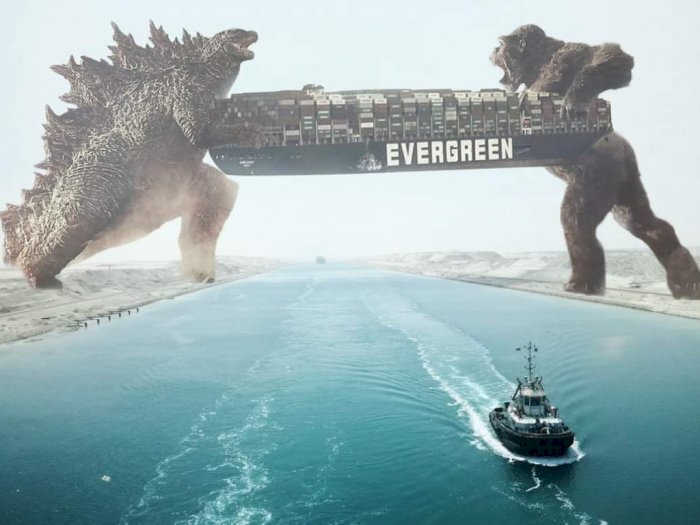 Dibantu Godzilla Hingga Nabi Musa, Meme Evakuasi Kapal Kontainer Raksasa di Terusan Suez 