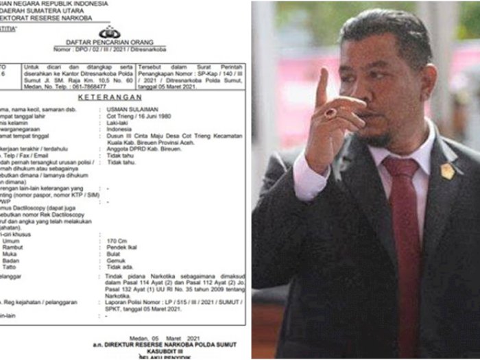 Miris, Anggota DPRD Bireuen Aceh Ini Diduga Jadi Gembong Narkoba, Jadi Buronan Polda Sumut