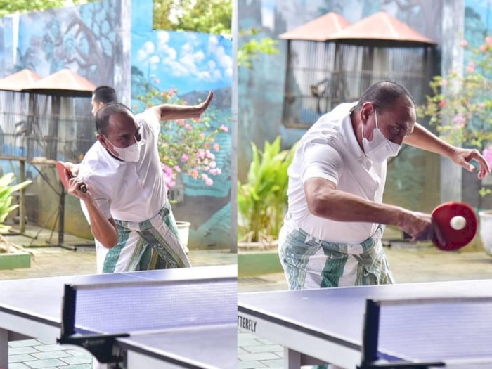 Sarungan Doang, Gubernur Edy Rahmayadi Latih Skill Main Tenis Meja