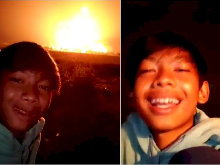 Viral Remaja Nge-vlog di Dekat Kebakaran Kilang Minyak Balongan: Anget Cuy