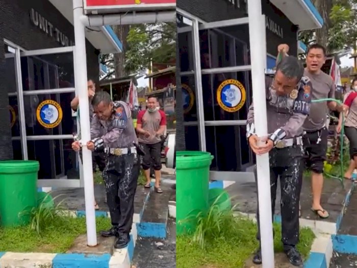 Heboh Polisi Diborgol di Tiang Hingga Diguyur Air saat Ulang Tahun