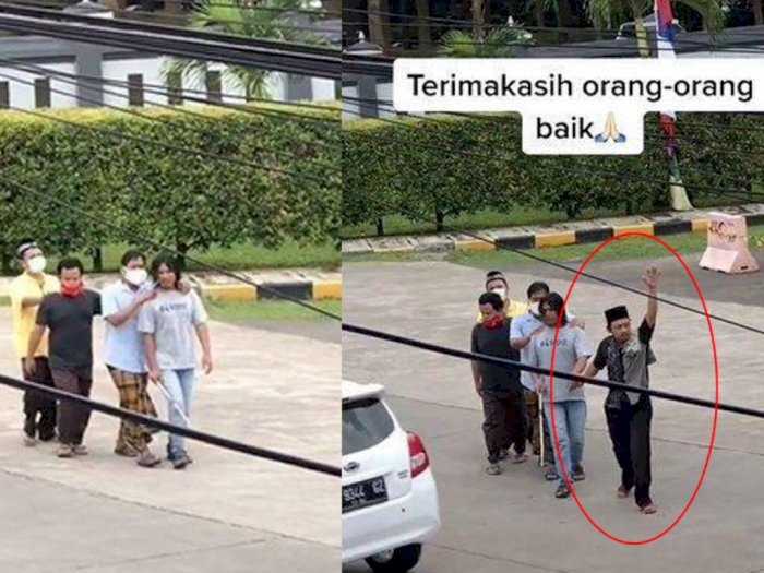 Potret Pria Berpeci Tolong 4 Penyandang Tunanetra Seberangi Jalan, Netizen: Berhati Mulia