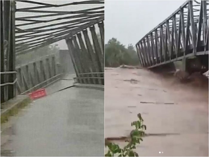 Arus Banjir Terjang Jembatan Benenain di NTT, Miring Hingga Terputus Tak Bisa Dilewati 