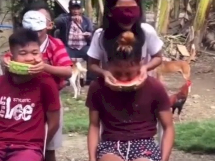 Wanita Ini Gosok Wajah Pasangannya saat Ikut Lomba Makan Semangka, Netizen: Ada Dendam