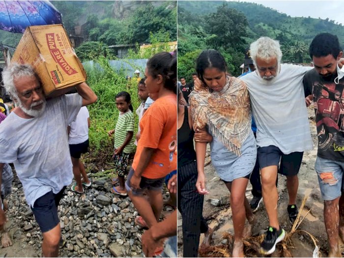 Mantan Presiden Xanana Gusmao Terjang Hujan, Pikul Kardus Bantuan untuk Korban Bencana
