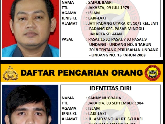 Mabes Polri Benarkan Keluarkan DPO Teroris Bernama Saiful Basri dan Sanny